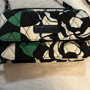 Vera Bradley Iconic RFID All In One Crossbody Black, green, white. Wristlet